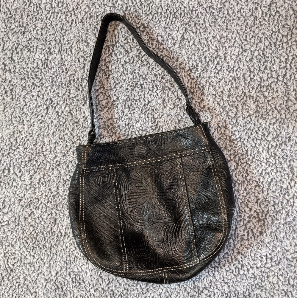 Franco Sarto black leather floral handbag purse